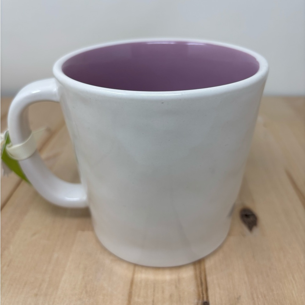 Rae Dunn SPRING Mug Ceramic White with Purple Interior and Floral Decor New - Picture 2 of 4